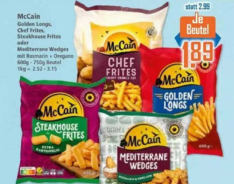 McCain Golden Longs, Chef Frites, Steakhouse Frites oder Mediterrane Wedges – je Beutel