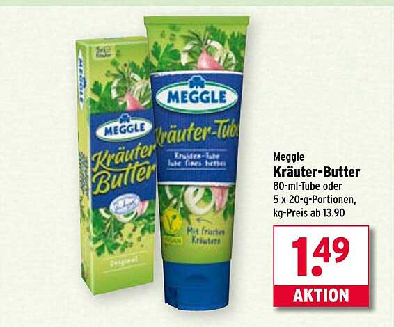 Meggle Kräuter-Butter 80-ml-Tube oder 5 x 20-g-Portionen