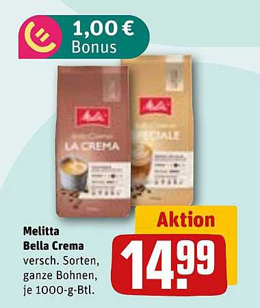 Melitta Bella Crema – Verschiedene Sorten, ganze Bohnen, je 1000-g-Btl.