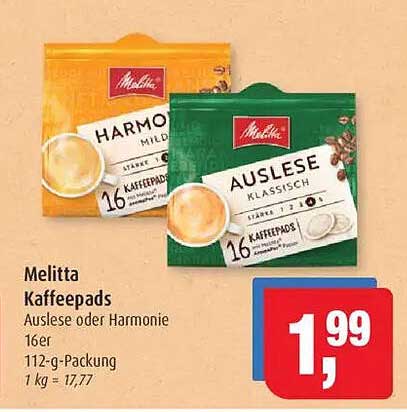 Melitta Kaffeepads Auslese oder Harmonie 16er