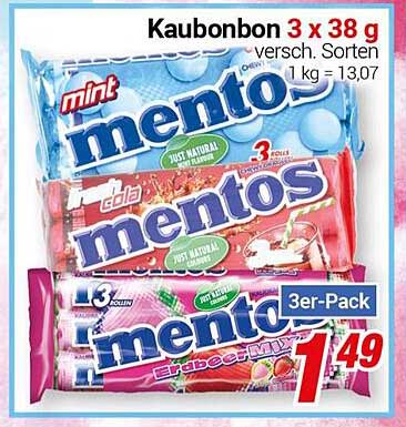 Mentos Kaubonbon 3 x 38 g - Verschiedene Sorten