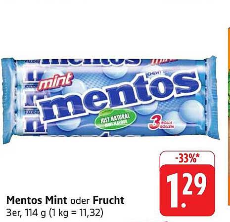 Mentos Mint oder Frucht 3er, 114 g - Jetzt zum Aktionspreis!