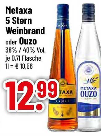 Metaxa 5 Stern Weinbrand oder Ouzo - 0,71L für nur 12,99 €