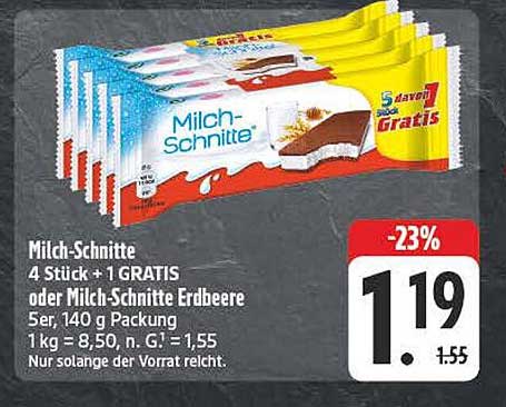 Milch-Schnitte 4 Stück + 1 GRATIS oder Milch-Schnitte Erdbeere