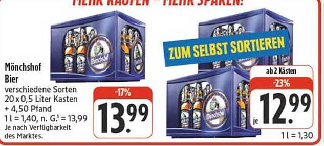 Mönchshof Bier 20 x 0,5 Liter Kasten - jetzt zum Sparpreis!