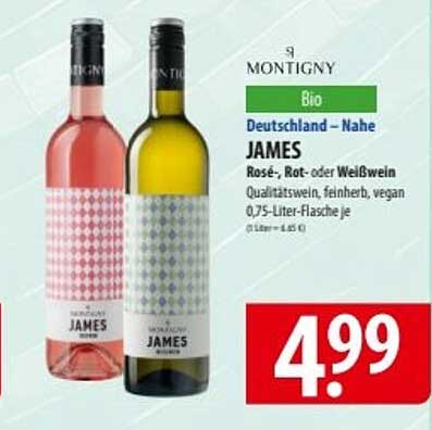MONTIGNY JAMES Bio Wein - Rosé, Rot- oder Weißwein