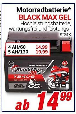 Motorradbatterie BLACK MAX GEL - Hochleistungsbatterie, wartungsfrei und leistungsstark