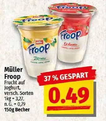 Müller Froop Frucht auf Joghurt, verschiedene Sorten