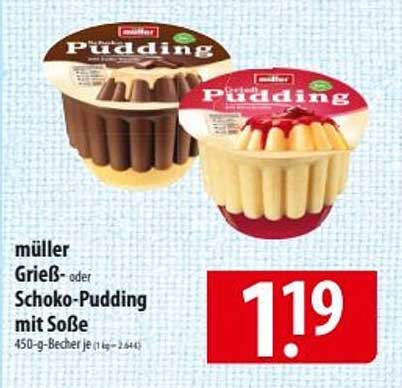 Müller Grieß- oder Schoko-Pudding mit Soße 450-g-Becher