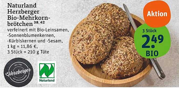 Naturland Herzberger Bio-Mehrkornbrötchen 3 Stück