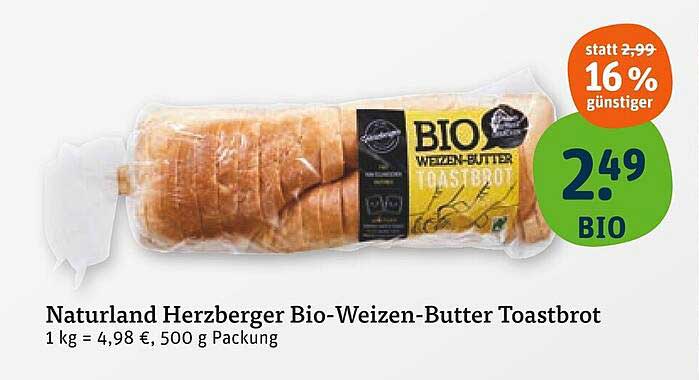 Naturland Herzberger Bio-Weizen-Butter Toastbrot 500 g