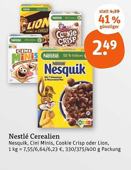 Nestlé Cerealien: Nesquik, Cini Minis, Cookie Crisp oder Lion