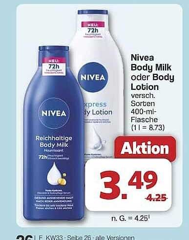 Nivea Body Milk oder Body Lotion 400-ml-Flasche