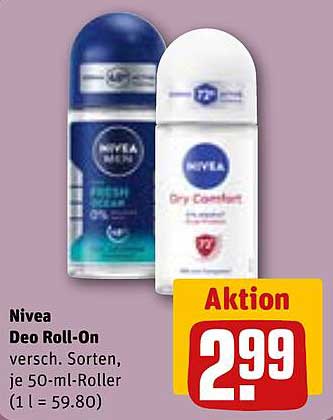 Nivea Deo Roll-On verschiedene Sorten, je 50-ml-Roller