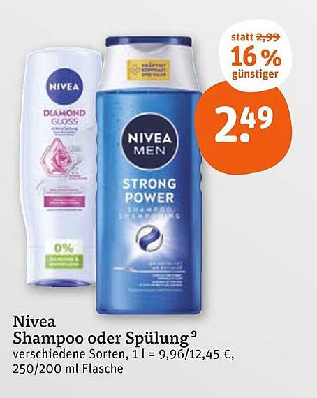 Nivea Shampoo oder Spülung 250/200 ml Flasche – jetzt nur 2,49 €