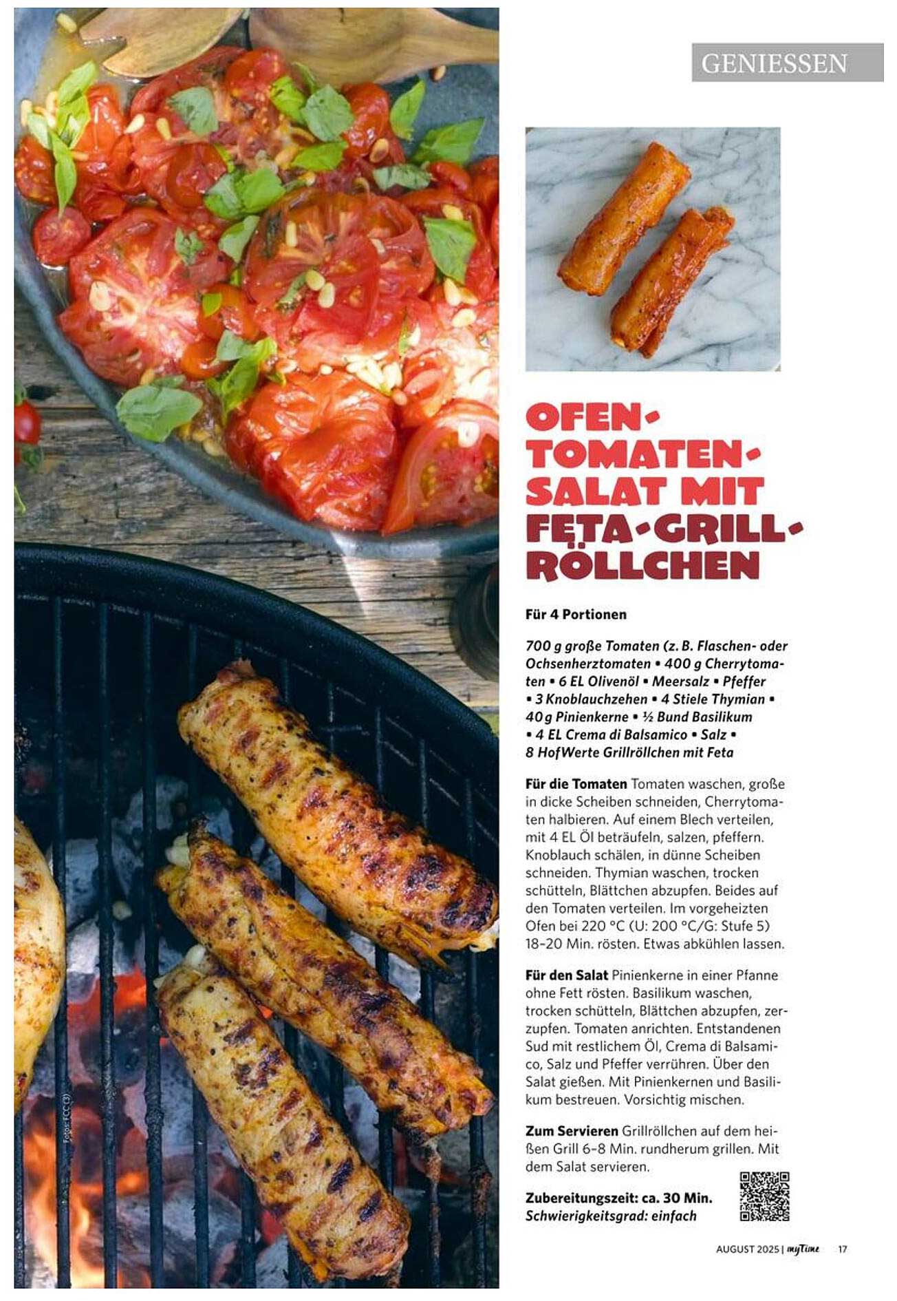 Ofen-Tomaten-Salat mit Feta und Grill-Röllchen