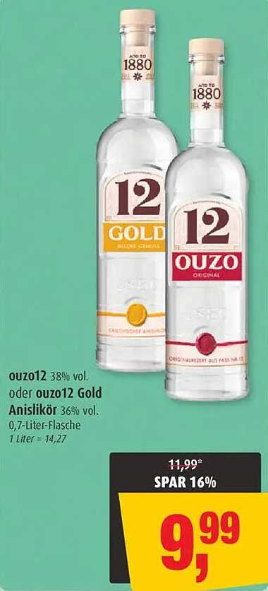 Ouzo 12 oder Ouzo 12 Gold Anislikör 0,7-Liter-Flasche
