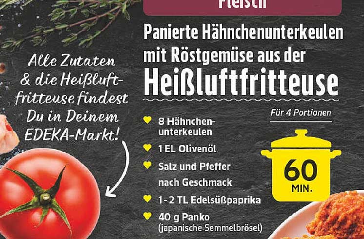Panierte Hähnchenunterkeulen mit Röstgemüse aus der Heißluftfritteuse