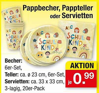 Pappbecher, Pappteller oder Servietten – Schulkind-Set
