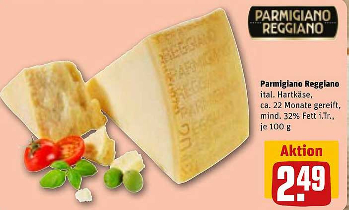 Parmigiano Reggiano - ital. Hartkäse, ca. 22 Monate gereift, mind. 32% Fett i.Tr., je 100 g