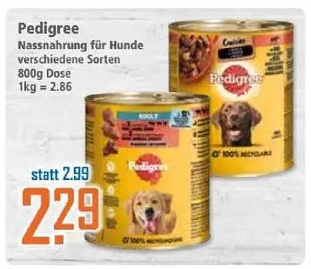 Pedigree Nassnahrung für Hunde verschiedene Sorten 800g Dose
