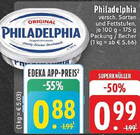 Philadelphia verschiedene Sorten und Fettstufen, 100 g - 175 g Packung / Becher