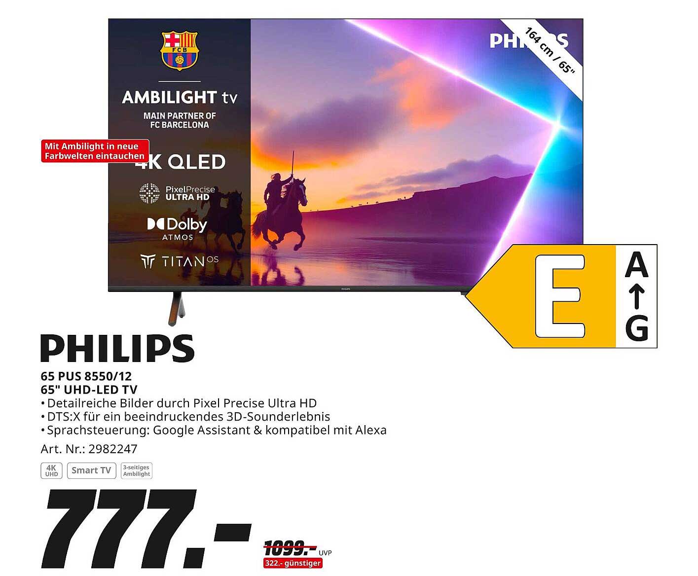 Philips 65 PUS 8550/12 – 65'' UHD-LED TV mit Ambilight