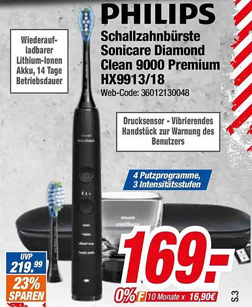 PHILIPS Schallzahnbürste Sonicare Diamond Clean 9000 Premium HX9913/18