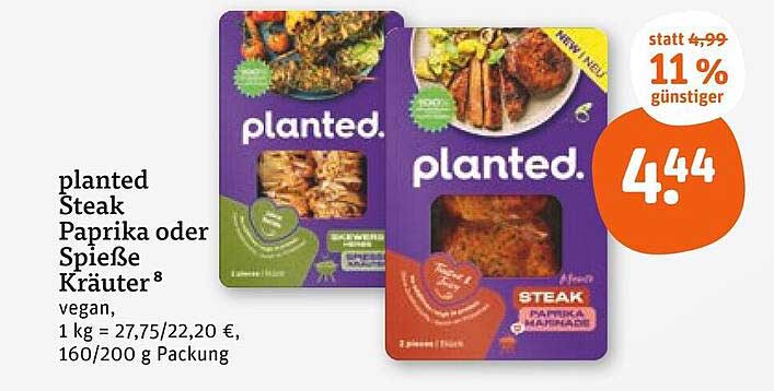 planted Steak Paprika oder Spieße Kräuter 8 vegan