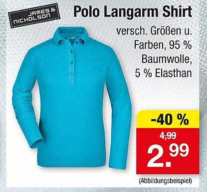 Polo Langarm Shirt von James & Nicholson - jetzt stark reduziert!