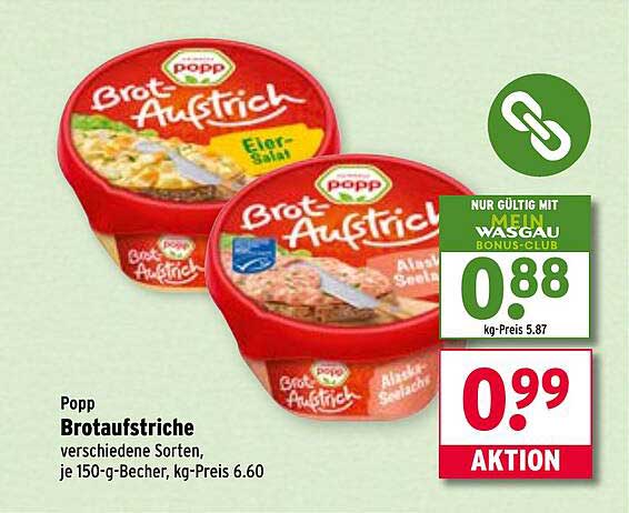 Popp Brotaufstriche – verschiedene Sorten, je 150-g-Becher