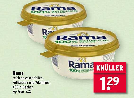 Rama 100% natürlich, reich an essenziellen Fettsäuren und Vitaminen, 400-g-Becher