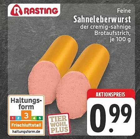 Rasting Feine Sahneleberwurst - der cremig-sahnige Brotaufstrich, je 100 g