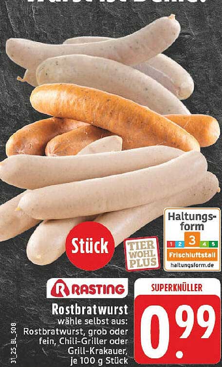 Rasting Rostbratwurst - Wähle selbst aus: grob oder fein, Chili-Griller oder Grill-Krakauer