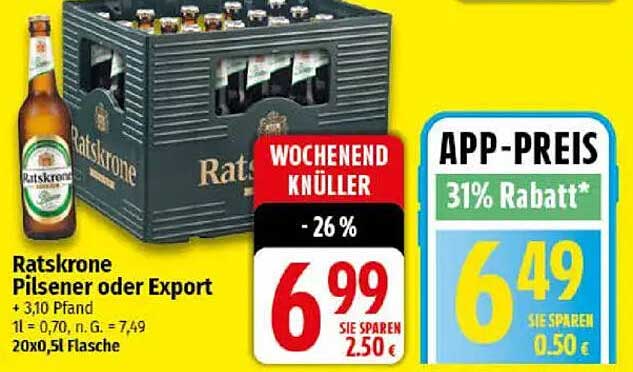 Ratskrone Pilsener oder Export 20x0,5L