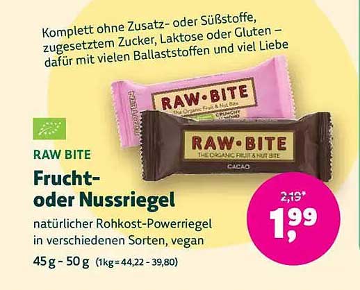 RAW BITE Frucht- oder Nussriegel