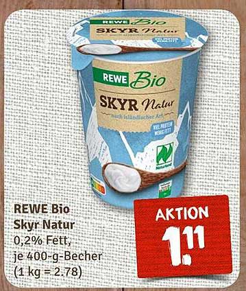 REWE Bio Skyr Natur 0,2% Fett, je 400-g-Becher