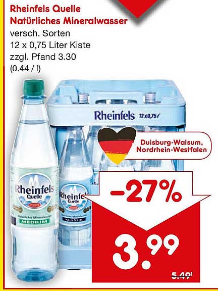 Rheinfels Quelle Natürliches Mineralwasser 12 x 0,75 Liter Kiste