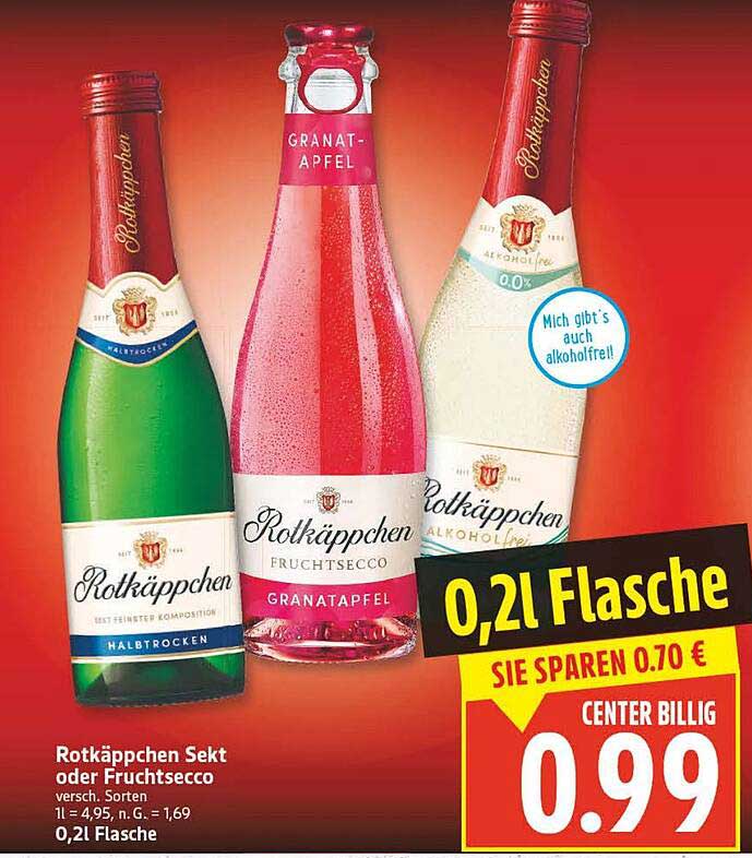 Rotkäppchen Sekt oder Fruchtsecco 0,2l Flasche - Nur 0,99 €