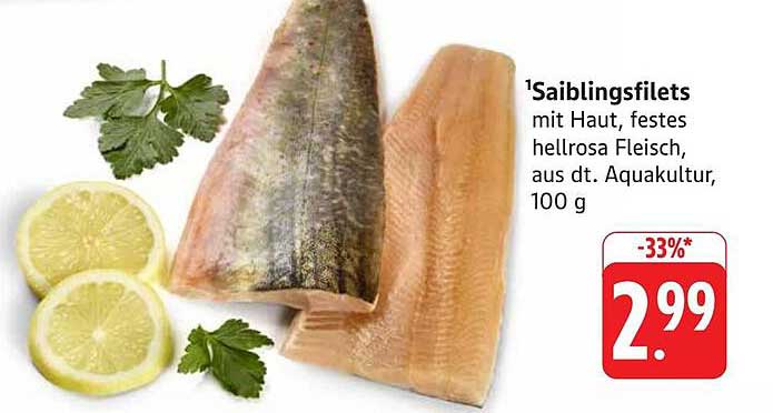 Saiblingsfilets mit Haut, festes hellrosa Fleisch aus dt. Aquakultur, 100 g
