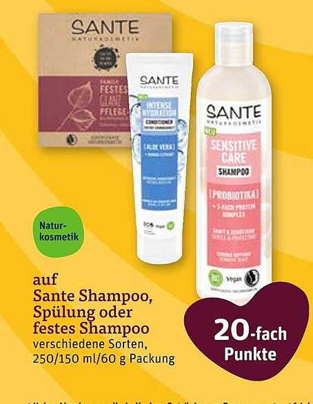 Sante Shampoo, Spülung oder festes Shampoo – verschiedene Sorten, 250/150 ml/60 g Packung