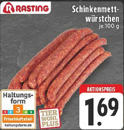 Schinkenmettwürstchen je 100 g