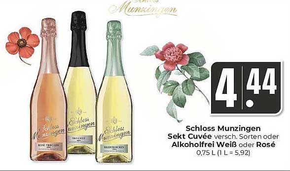 Schloss Munzingen Sekt Cuvée – verschiedene Sorten oder alkoholfrei Weiß oder Rosé, 0,75 L