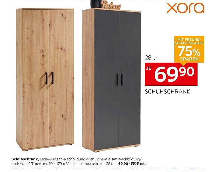 Schuhschrank, Eiche-Artisan-Nachbildung oder Eiche-Artisan-Nachbildung/antrazit