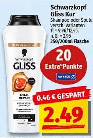 Schwarzkopf Gliss Kur Shampoo oder Spülung - 250/200 ml Flasche