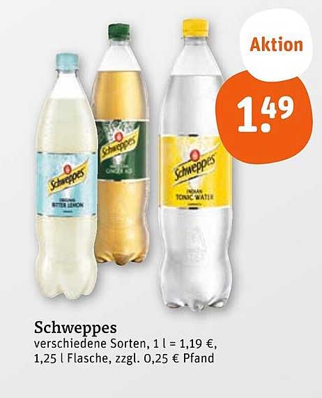 Schweppes - verschiedene Sorten, 1 l zum Aktionspreis von 1,49 €