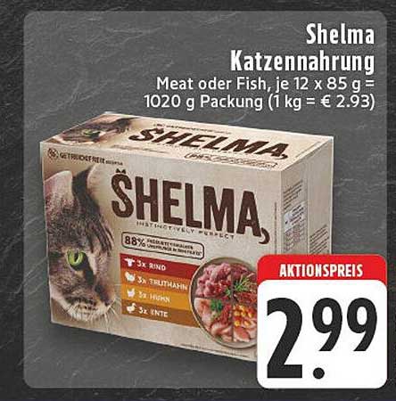Shelma Katzennahrung - Meat oder Fish, je 12 x 85 g