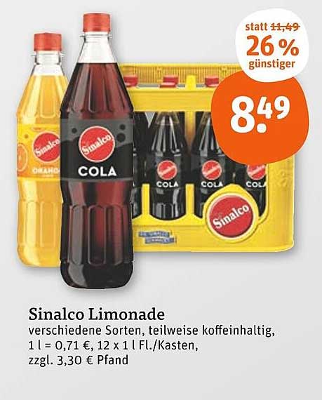 Sinalco Limonade, verschiedene Sorten, teilweise koffeinhaltig