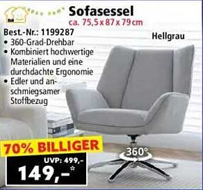Sofasessel - 360° drehbar in Hellgrau