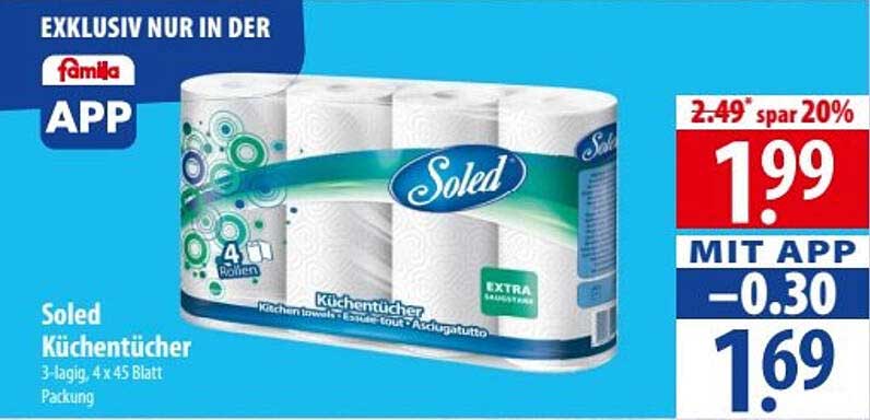 Soled Küchentücher – 3-lagig, 4 x 45 Blatt Packung